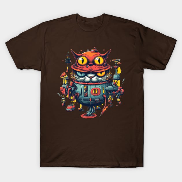 Retrofuturistic Robot Cat Vintage Alien Robot T-Shirt by tatadonets